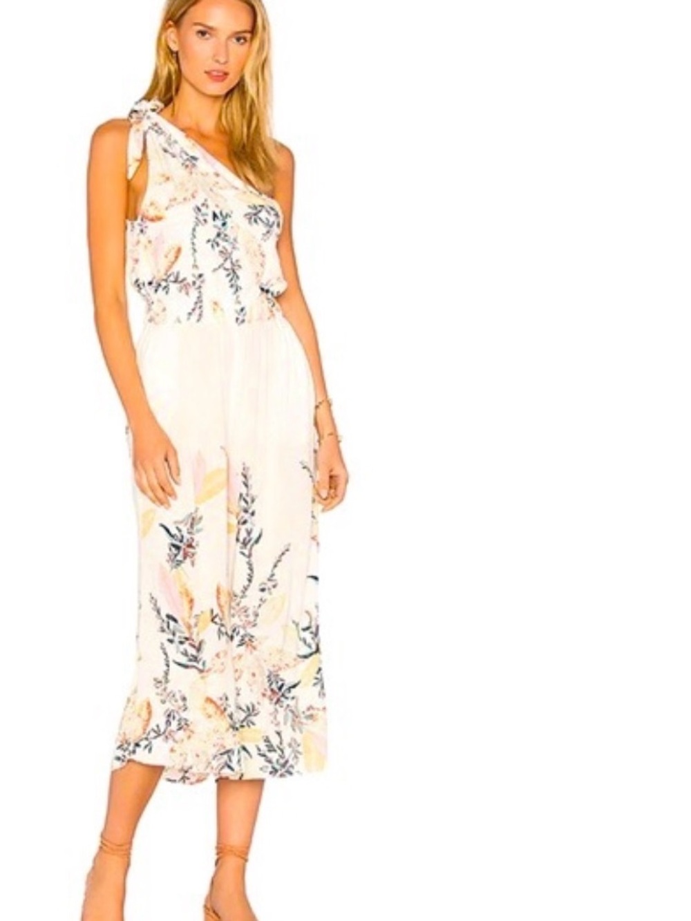 FREE PEOPLE One-Shoulder Floral Jumpsuit in Cream and Floral Print